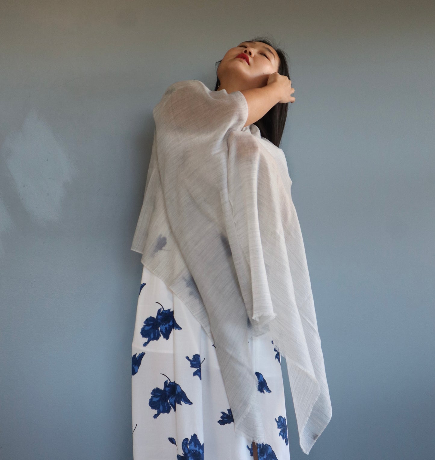 Handmade 100% Ring Cashmere Grey Brown Scarf Luxury Pashmina Handmade in Kashmir Light Soft and Warm Fair-trade from Nepali Artist Clearance Holiday Special Christmas Gift Thin Light Turquoise Blue/Green