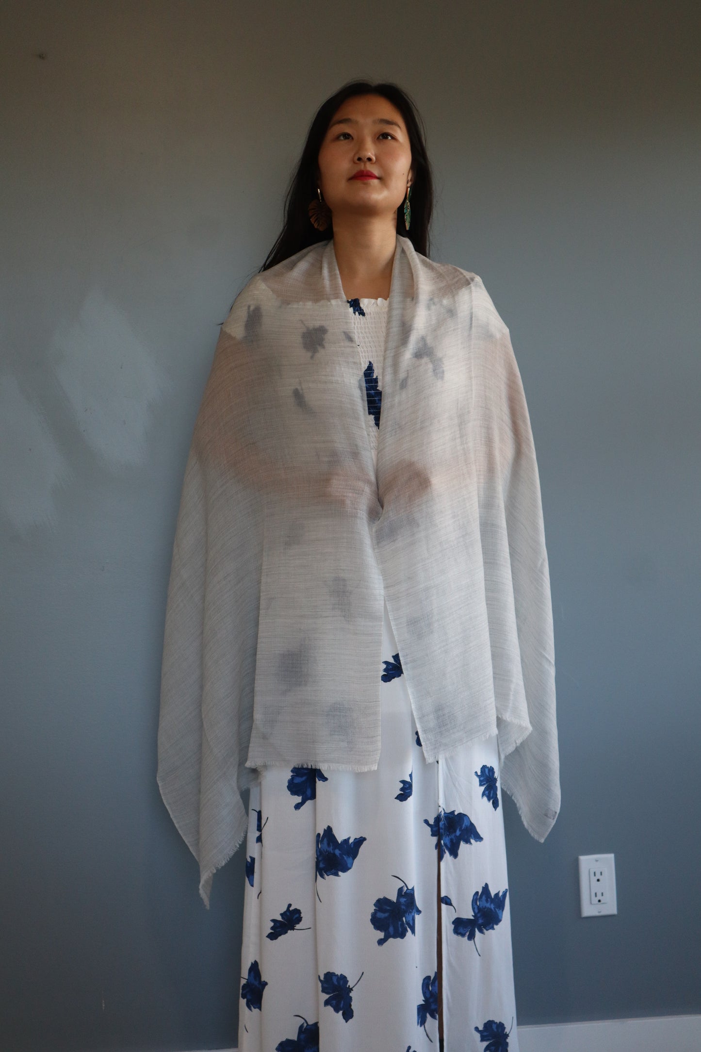 Handmade 100% Ring Cashmere Grey Brown Scarf Luxury Pashmina Handmade in Kashmir Light Soft and Warm Fair-trade from Nepali Artist Clearance Holiday Special Christmas Gift Thin Light Turquoise Blue/Green