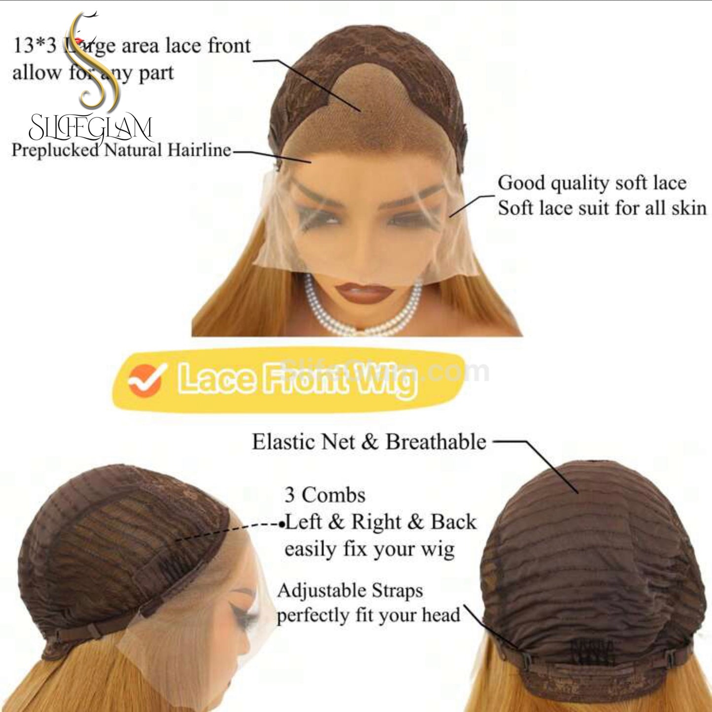 SlifeGlam Long Wavy Lace Front Honey Blonde Ash Blonde Cosplay Synthetic Hair Wigs Free Part Lace Frontal Japanese Resistant Fiber