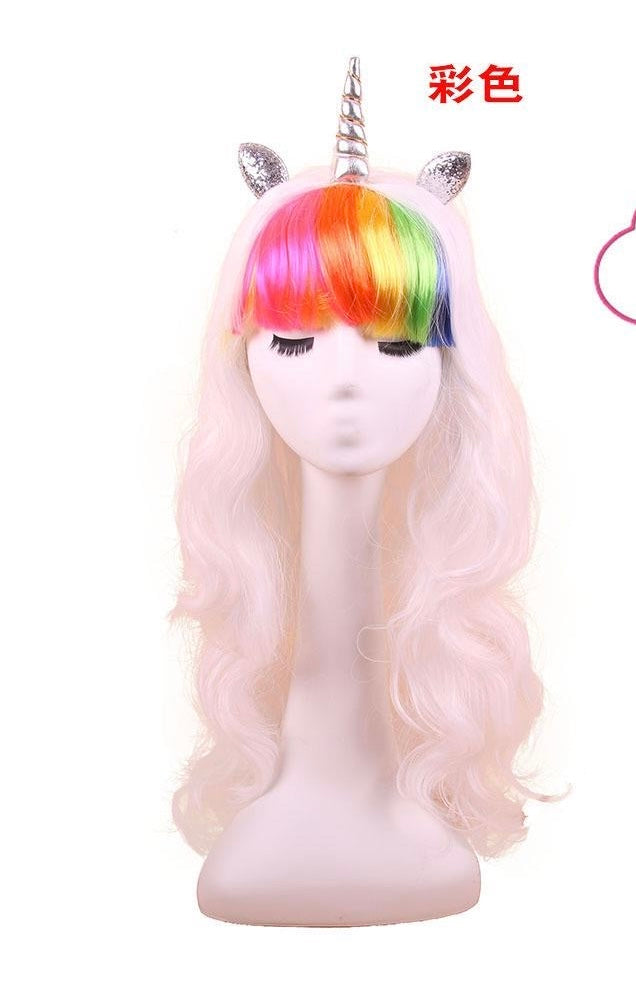 Clearance! New Unicorn Cosplay Wigs Halloween Colorful Wigs Costumes Long Wavy Fun Rainbow Festival Rave Wigs