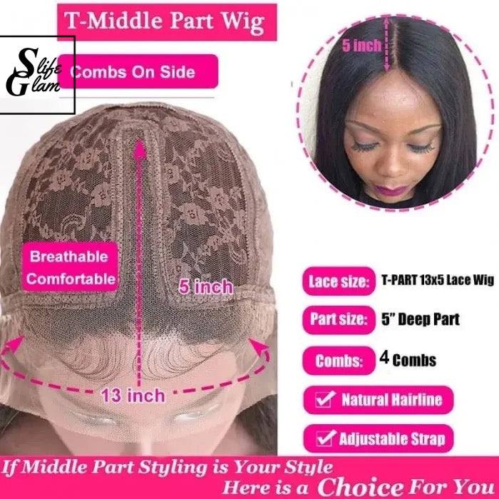 SlifeGLAM Short Bob Human Hair Wig Black Human Hair Wigs Pre Plucked Body Wave Middle Part Lace Wigs 8-16inch T Part Lace Front Side Part Mid Part 7A