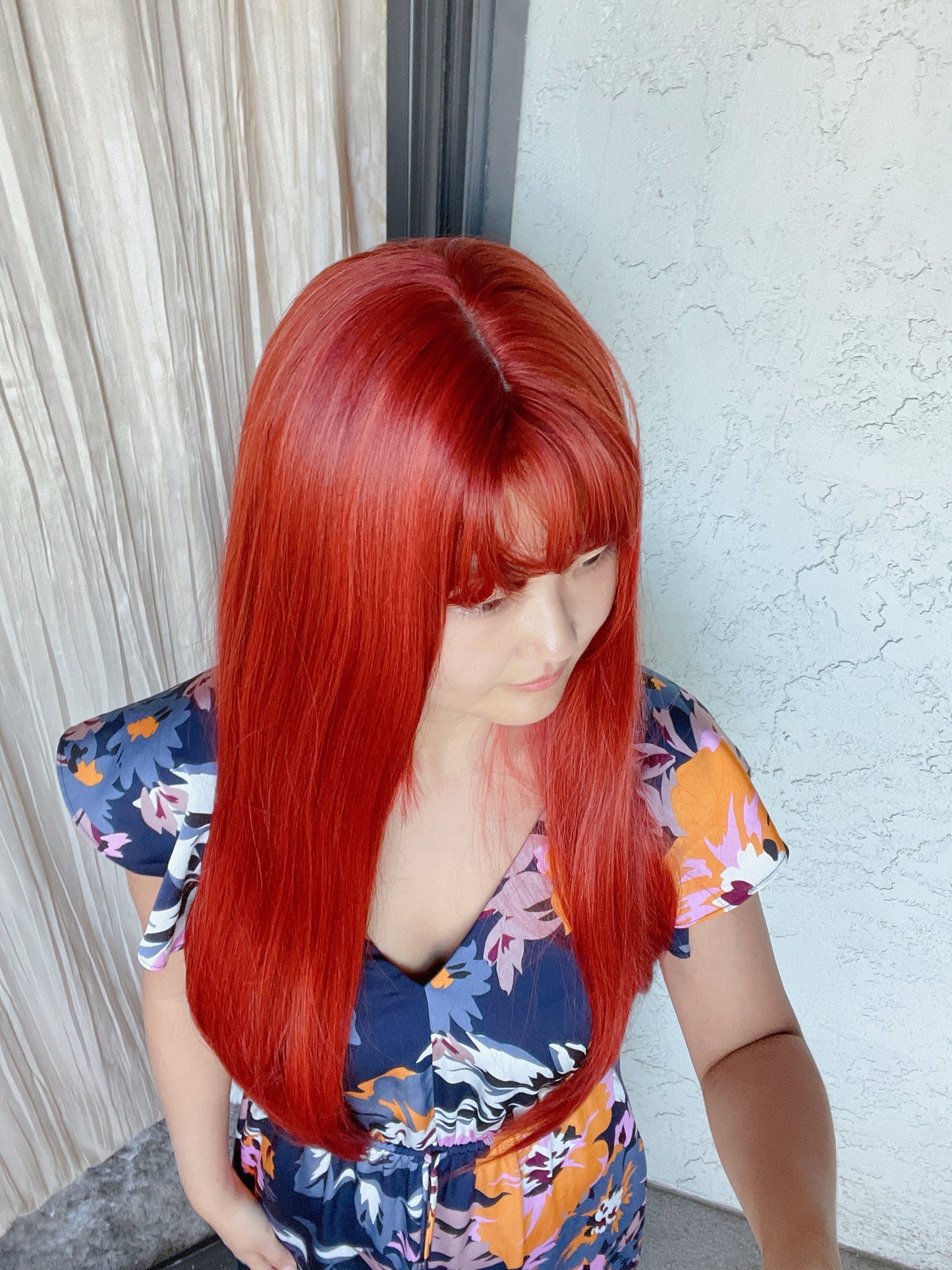 Beautiful long Wavy Curly Red Orange Wig Wine Burgundy Natural Realistic