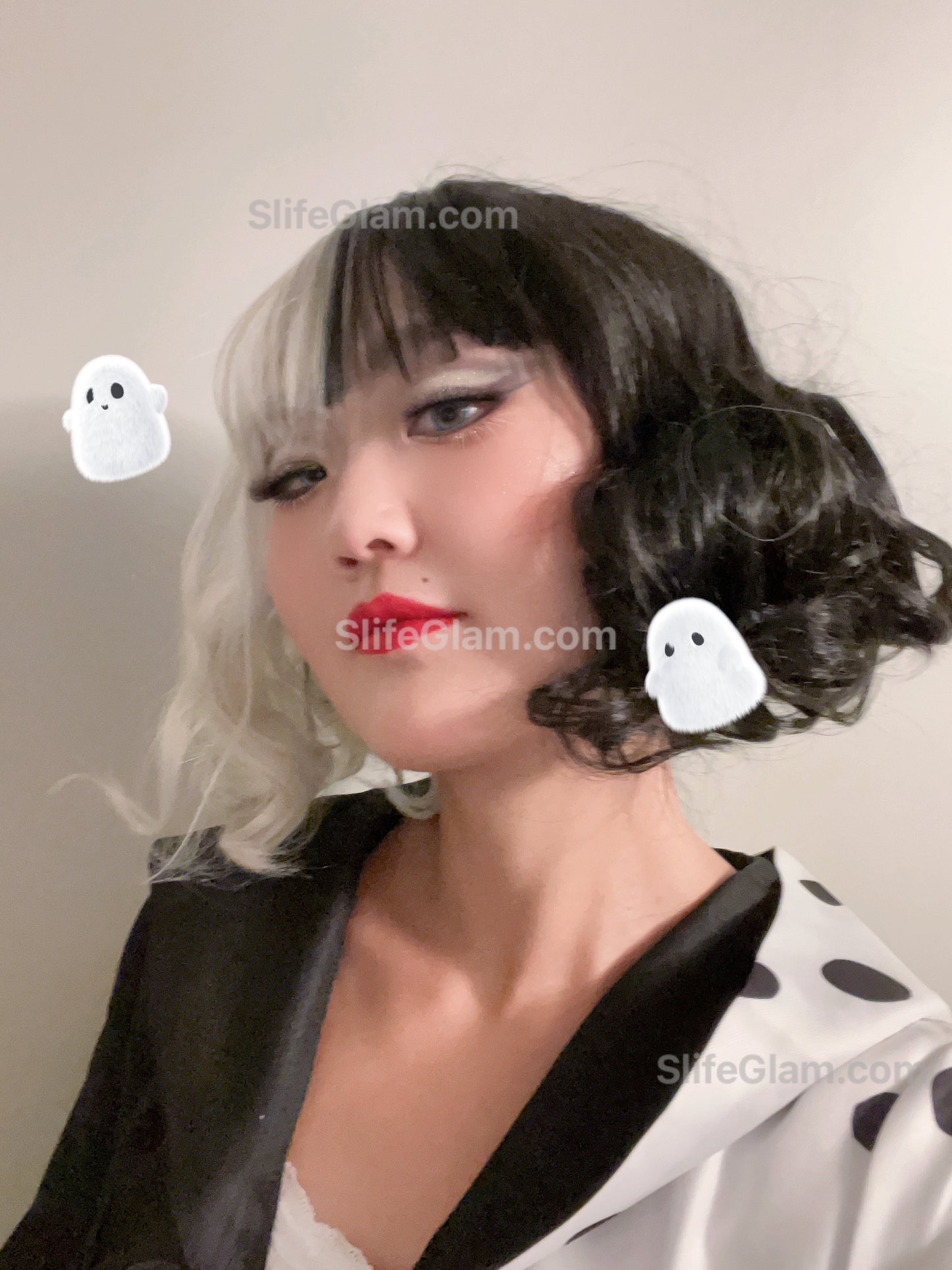 Cruella de Vil Wig Black and White Wig 2 Tone Short Bob Wig Halloween Costume Wig