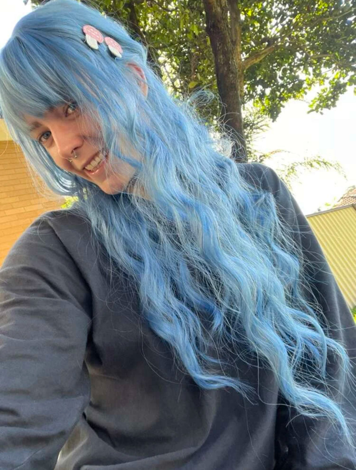 Beautiful Long Realistic Wavy Blue Wig Halloween Wig Drag Wig