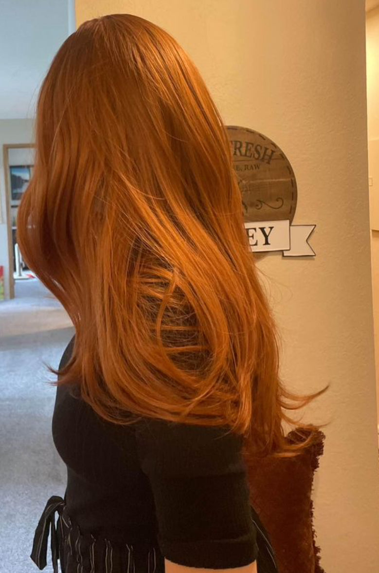 Beautiful long Wavy Curly Copper Auburn Red Orange Wig Natural Realistic