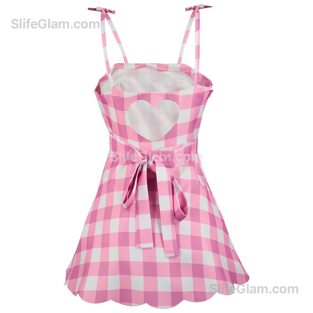 Barbie Pink Dress Costume | Ken and Barbie Costume| Pink Couple Outfit | Halloween Costume Cosplay Plaid Pink Dress Costume BARBIE COSTUME ONLY