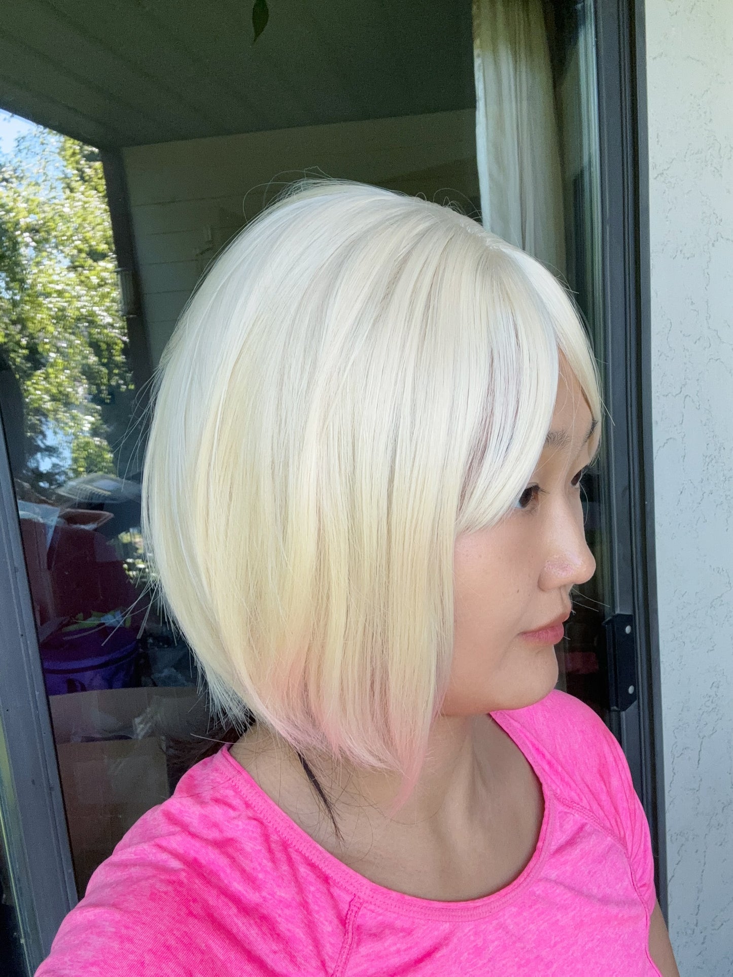 SlifeGlam Cute Platinum Blonde Ash Blonde Straight Bob Wig with Bang REALISTIC HAIRLINE Japanese Resistant Fiber