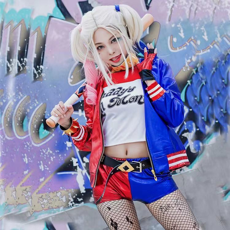 Harley Quinn Cosplay Embroidery Jacket, Property of Joker Jacket, Batman Joker Suicide Squad Harley Quinn Cosplay Costume Wig Full Jacket Set Halloween Costume