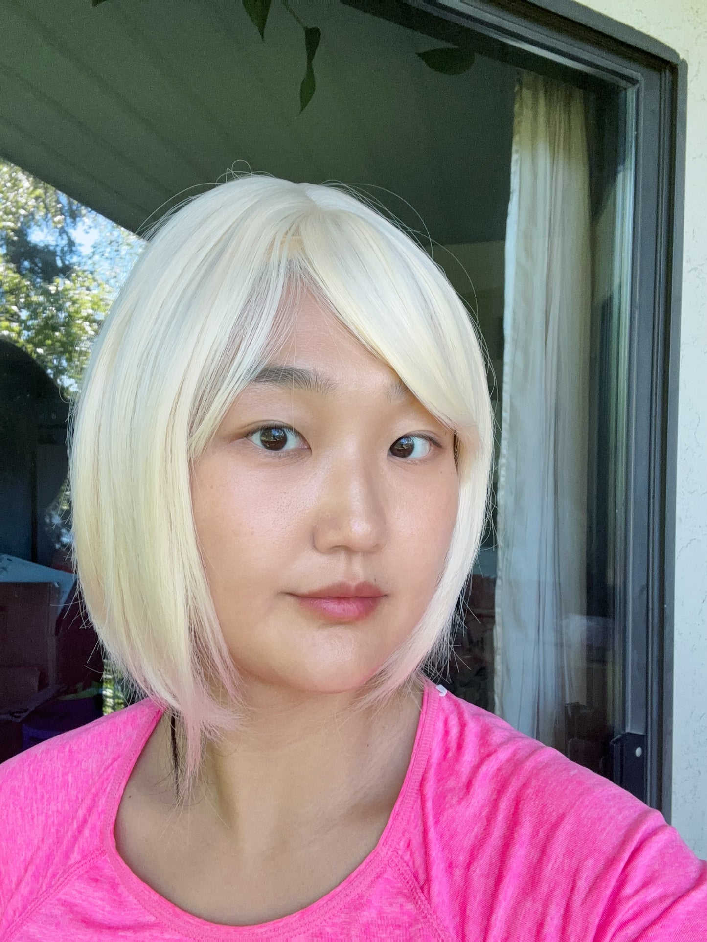 SlifeGlam Cute Platinum Blonde Ash Blonde Straight Bob Wig with Bang REALISTIC HAIRLINE Japanese Resistant Fiber