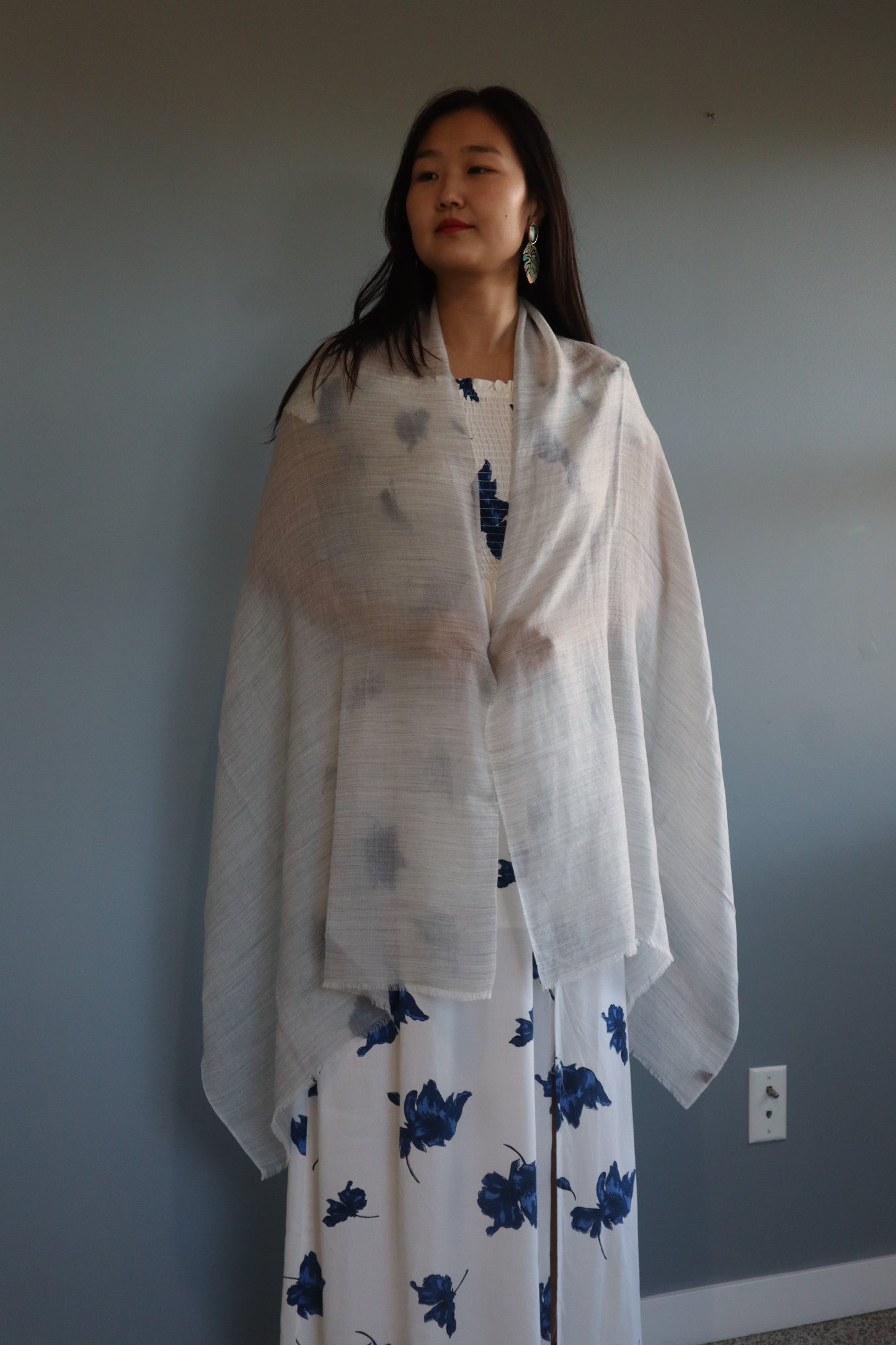 Handmade 100% Ring Cashmere Grey Brown Scarf Luxury Pashmina Handmade in Kashmir Light Soft and Warm Fair-trade from Nepali Artist Clearance Holiday Special Christmas Gift Thin Light Turquoise Blue/Green