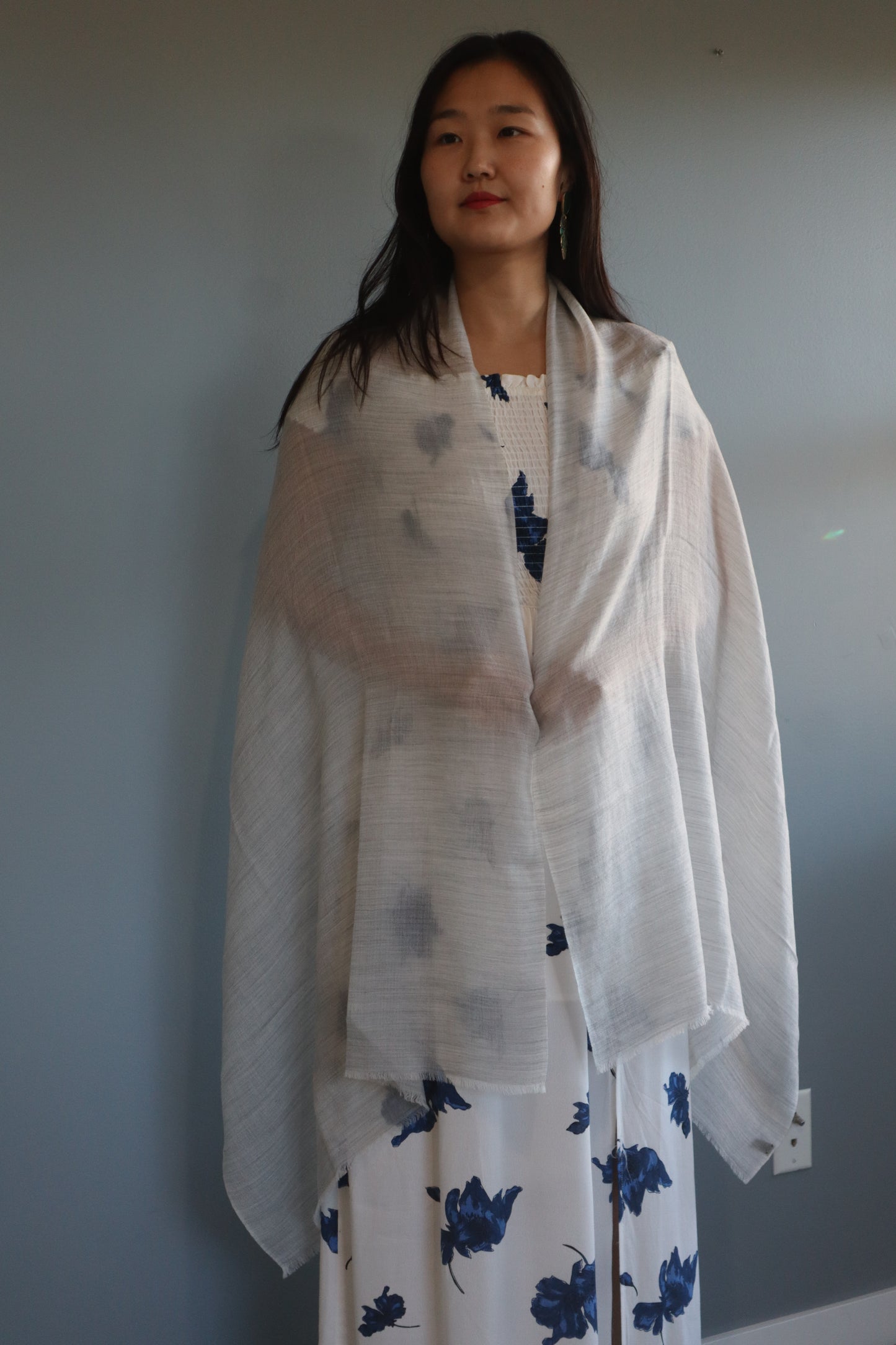 Handmade 100% Ring Cashmere Grey Brown Scarf Luxury Pashmina Handmade in Kashmir Light Soft and Warm Fair-trade from Nepali Artist Clearance Holiday Special Christmas Gift Thin Light Turquoise Blue/Green