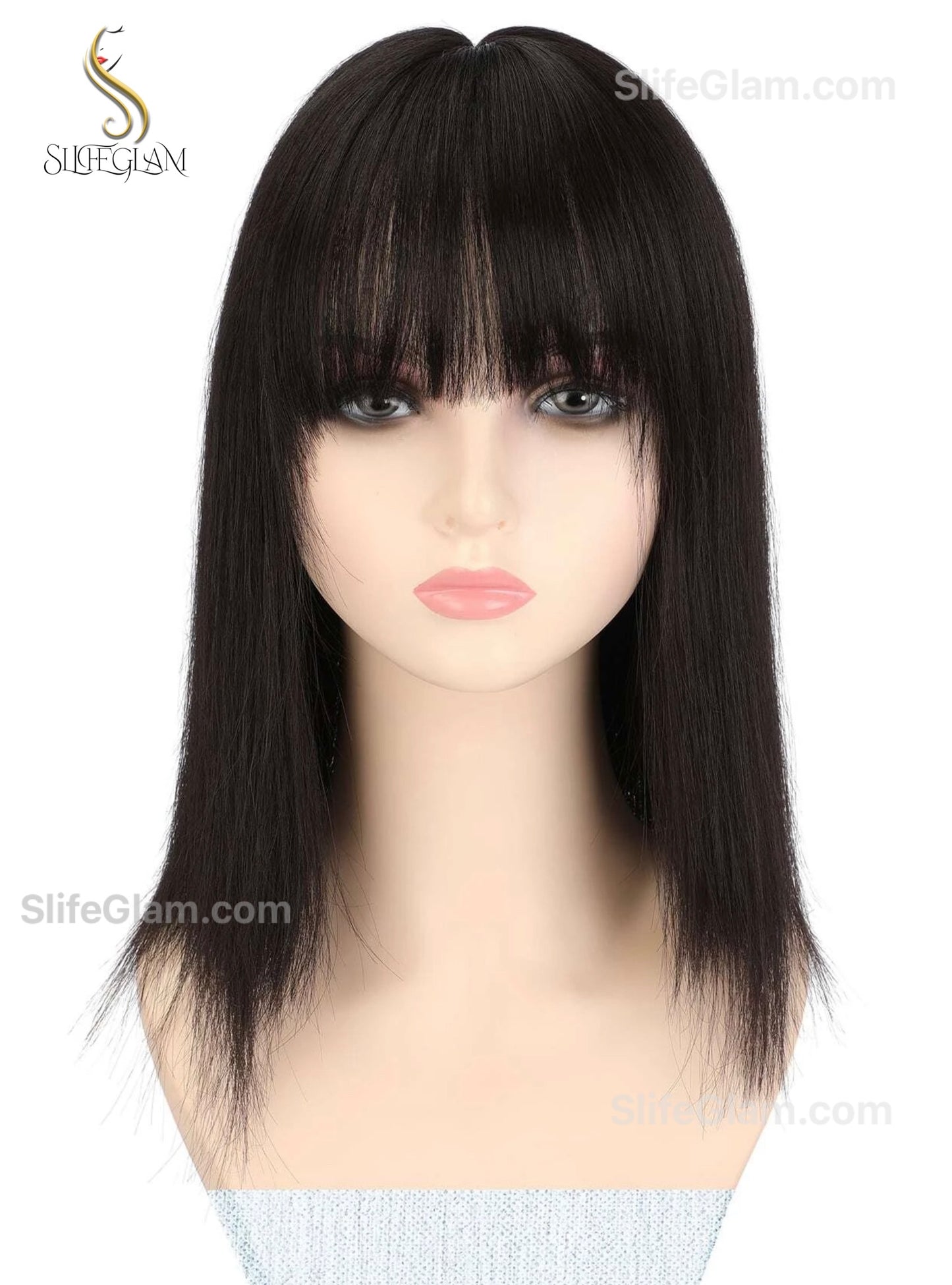 Realistic Black Hair Topper With Bang Dark Brown Straight Hair