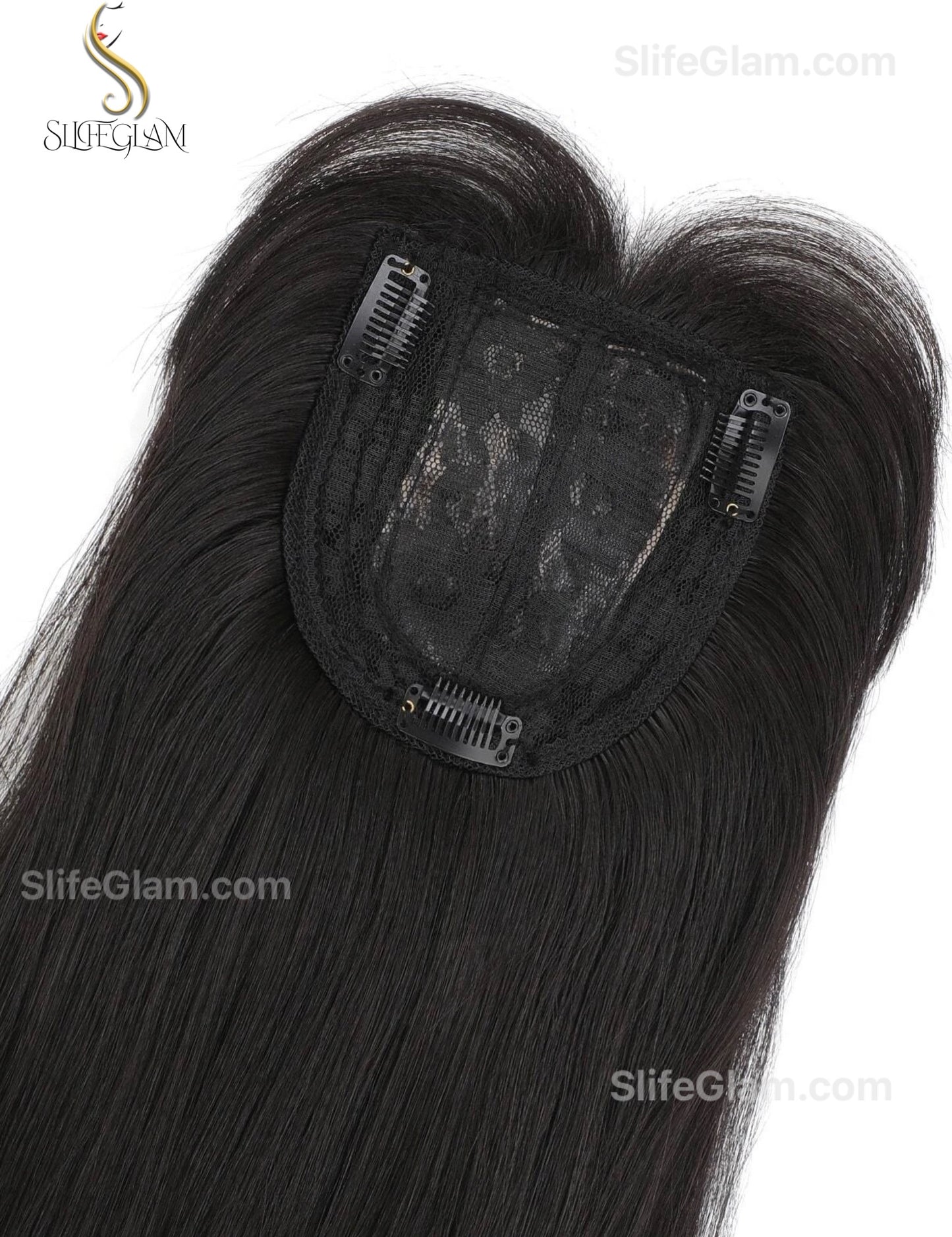 Realistic Black Hair Topper With Bang Dark Brown Straight Hair