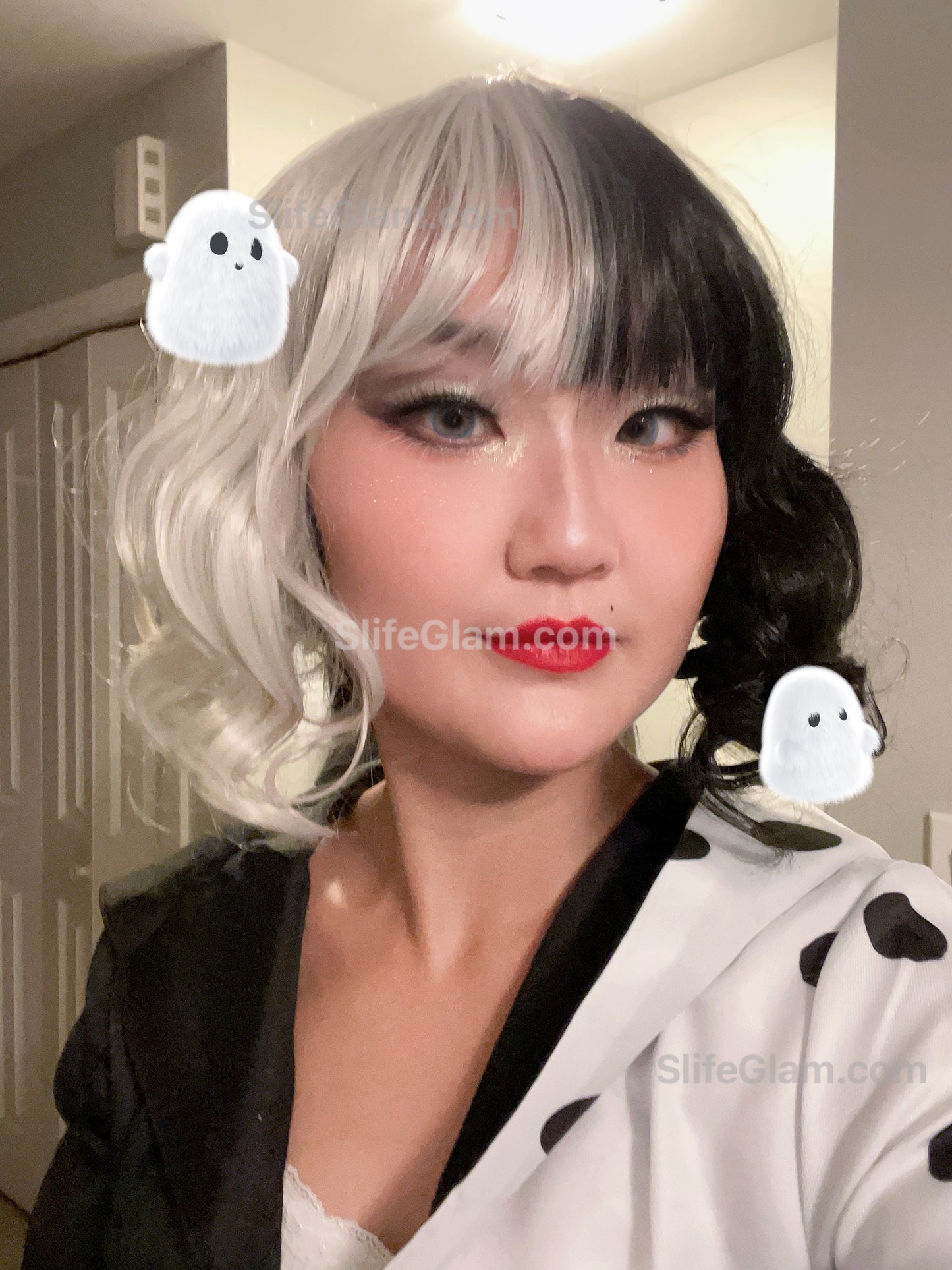 Cruella de Vil Wig Black and White Wig 2 Tone Short Bob Wig Halloween Costume Wig