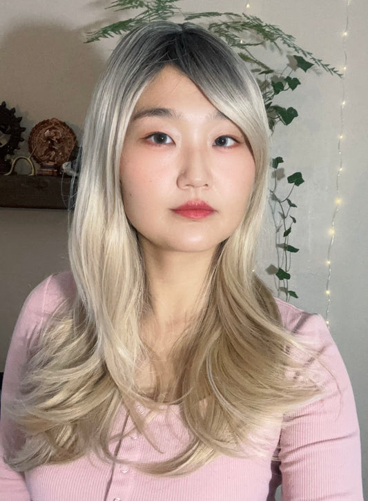 Chill Mid-length Blonde Wavy Wig Ombré Blonde Wig 18 inches Natural Realistic Ash Blonde Platinum Blonde Honey Blonde Curly Straight Blonde Wig