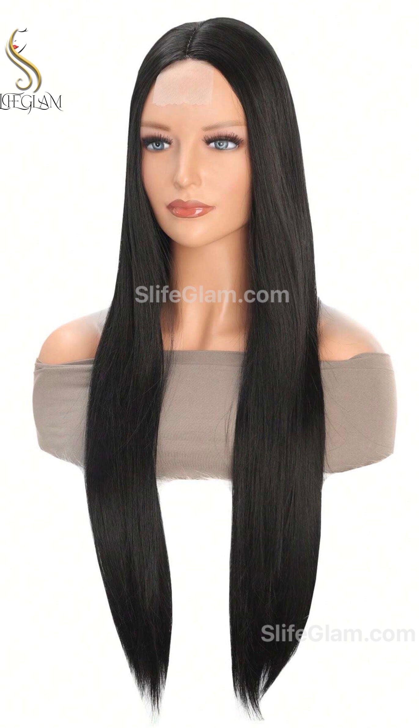 Kim Kardashian Wig Beautiful Realistic Long Lace Front Black Straight Wig Mid-part wig