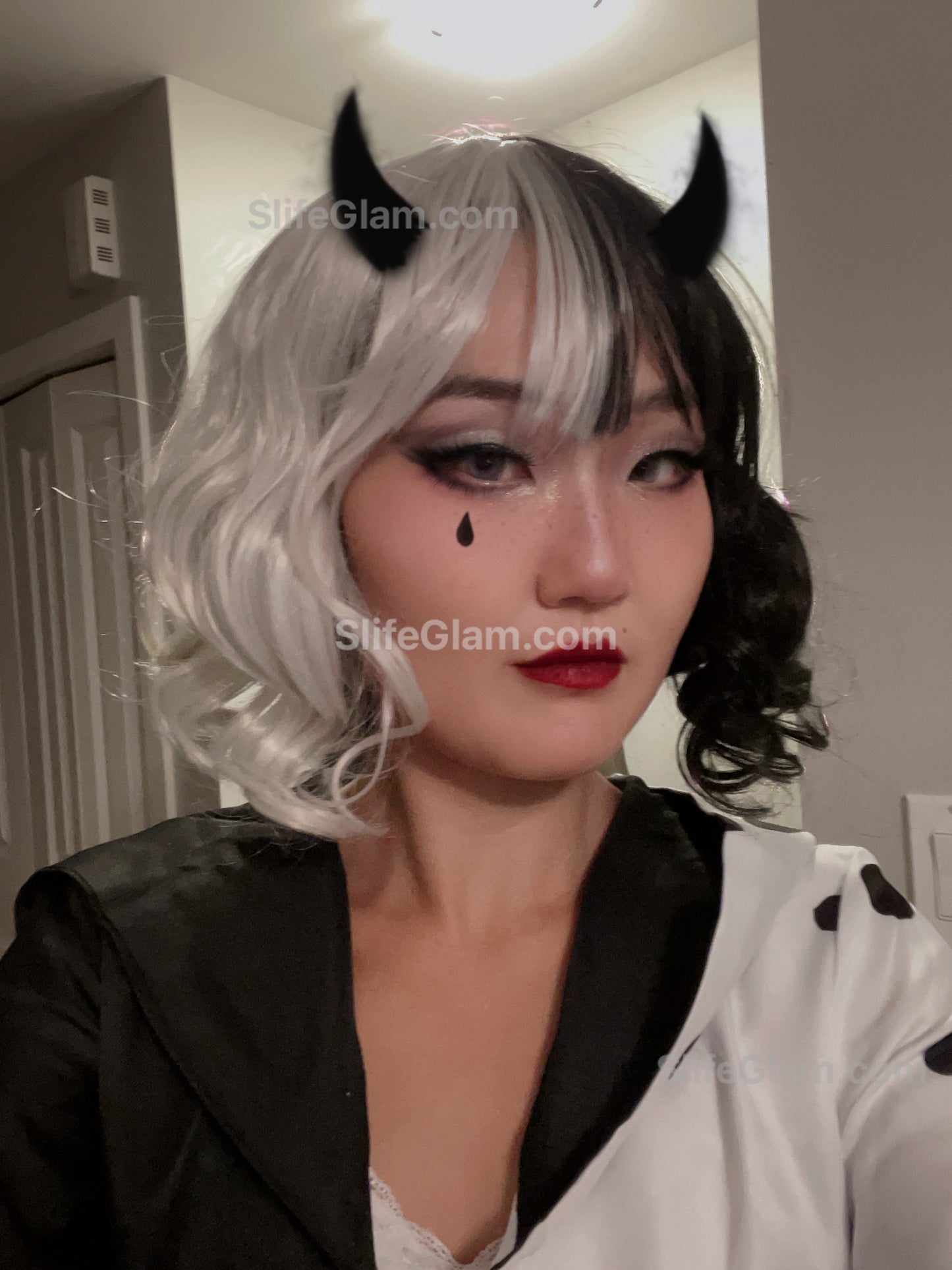 Cruella de Vil Wig Black and White Wig 2 Tone Short Bob Wig Halloween Costume Wig