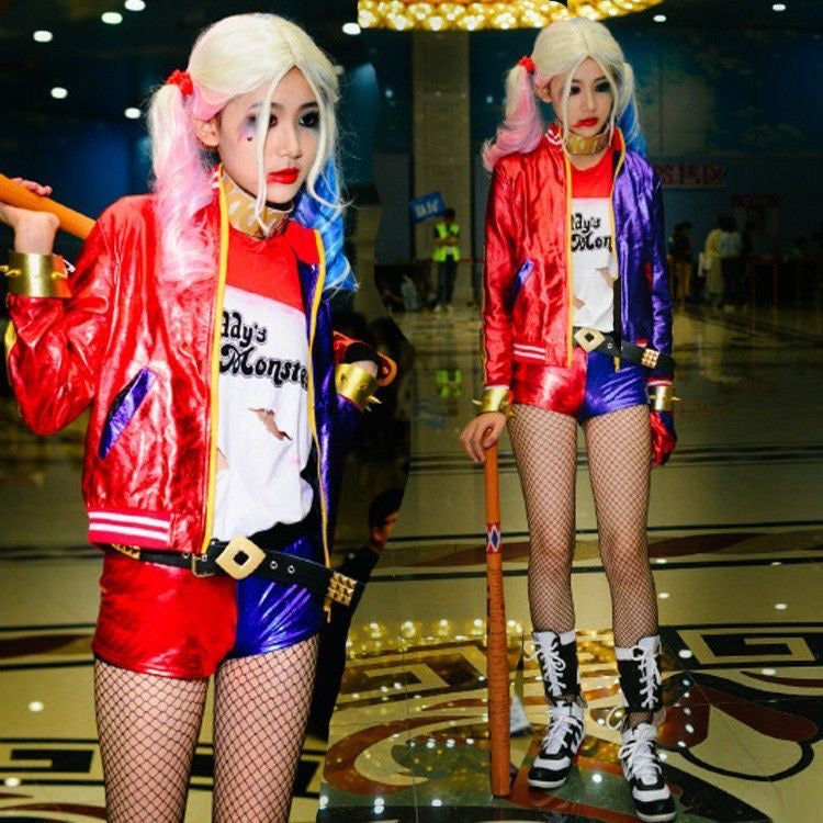 Harley Quinn Cosplay Embroidery Jacket, Property of Joker Jacket, Batman Joker Suicide Squad Harley Quinn Cosplay Costume Wig Full Jacket Set Halloween Costume