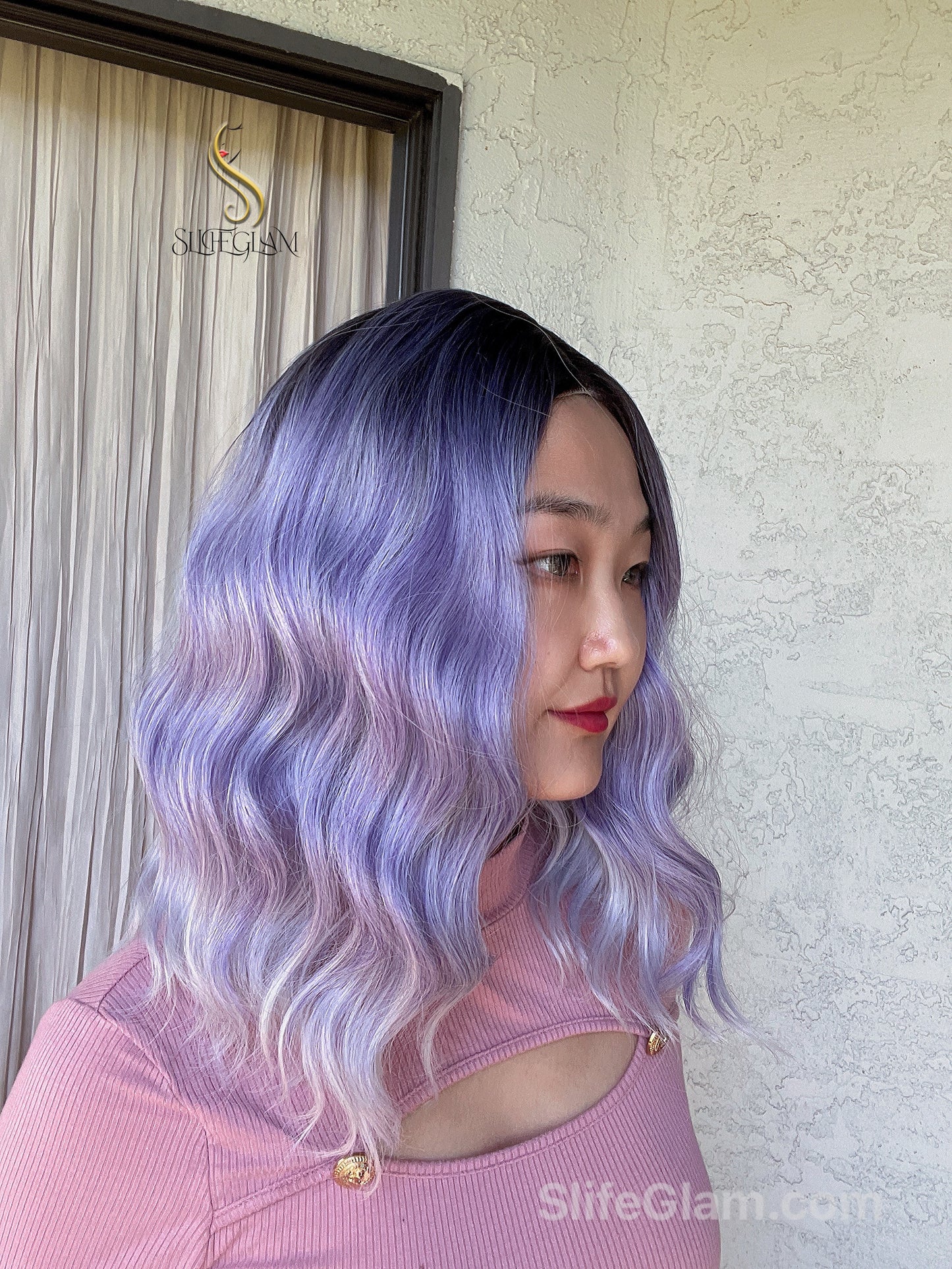 Beautiful Realistic Shoulder Length Summer Vibe Wavy Brown Purple Ombre Wig Natural Lace Front Wig