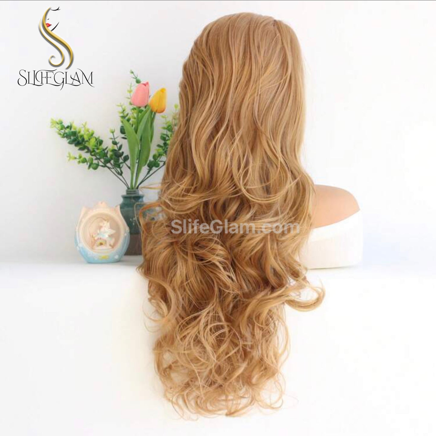 SlifeGlam Long Wavy  Lace Front Honey Blonde Ash Blonde Cosplay Synthetic Hair Wigs  Free Part Lace Frontal  Japanese Resistant Fiber