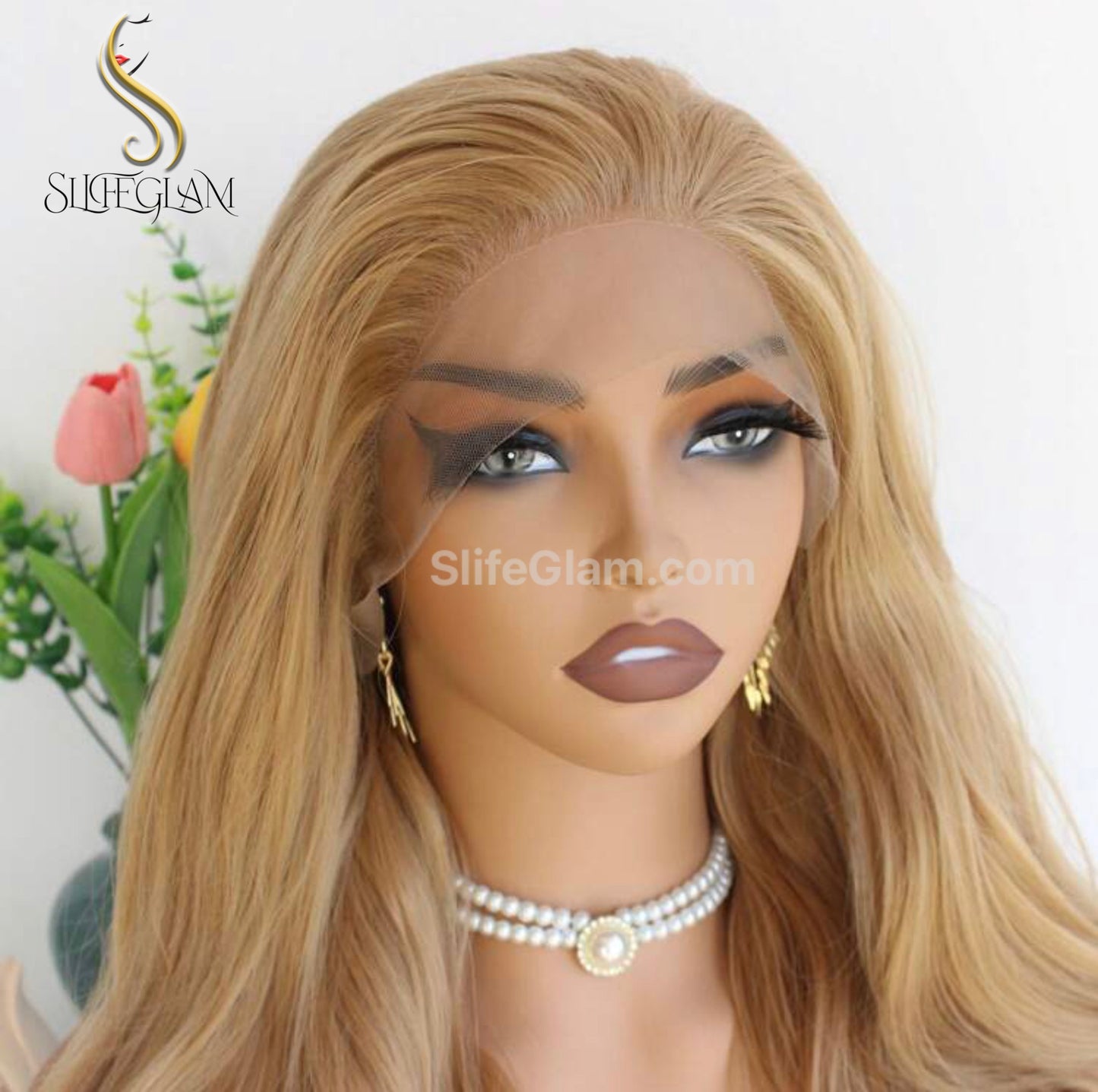 SlifeGlam Long Wavy  Lace Front Honey Blonde Ash Blonde Cosplay Synthetic Hair Wigs  Free Part Lace Frontal  Japanese Resistant Fiber