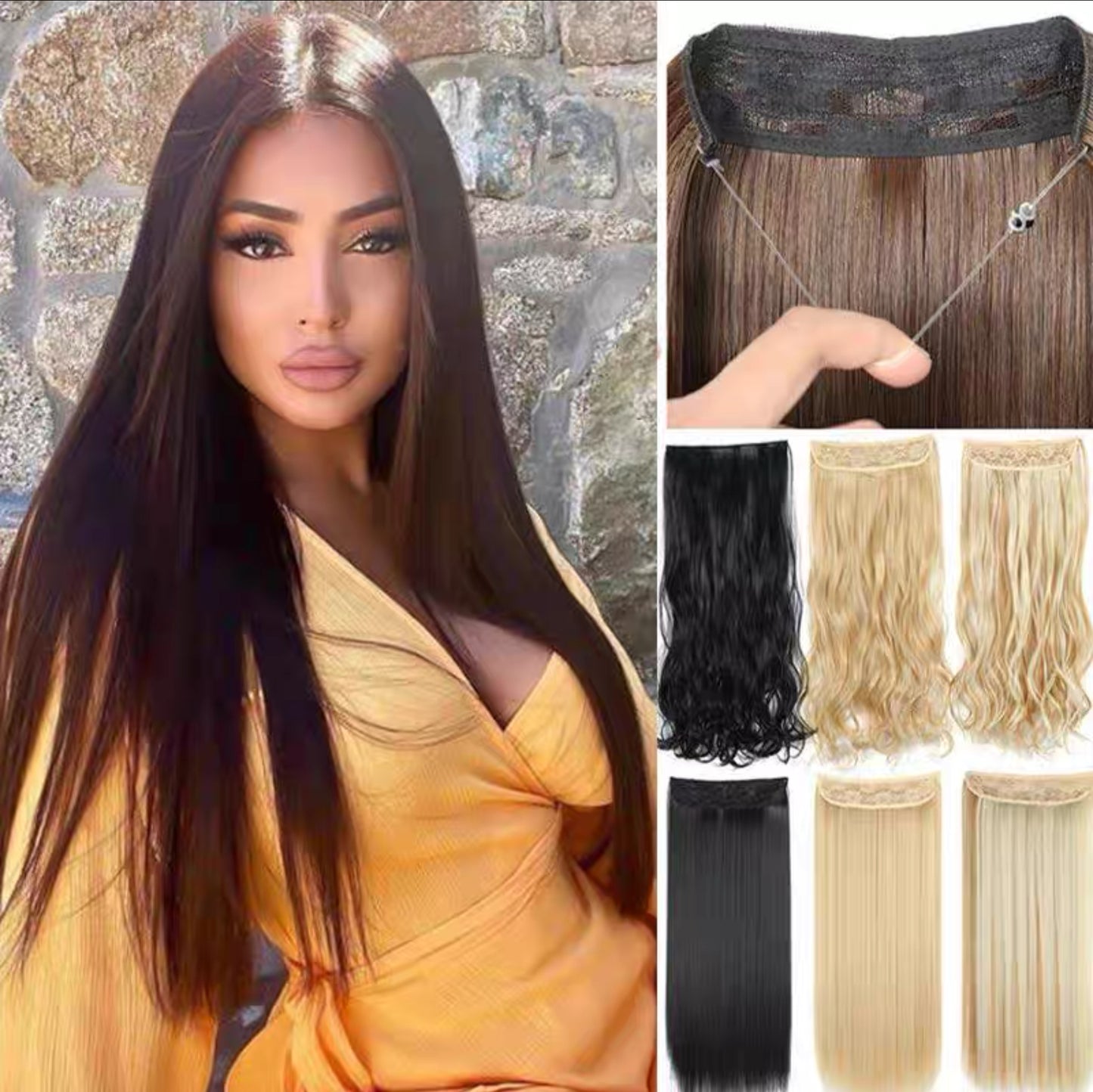 Halo Hair Extensions Invisible Fish Line Hair Extension Platinum Blonde Honey Blonde Brown Dark Blonde Multicolor Hair Extensions Invisible-wire extension