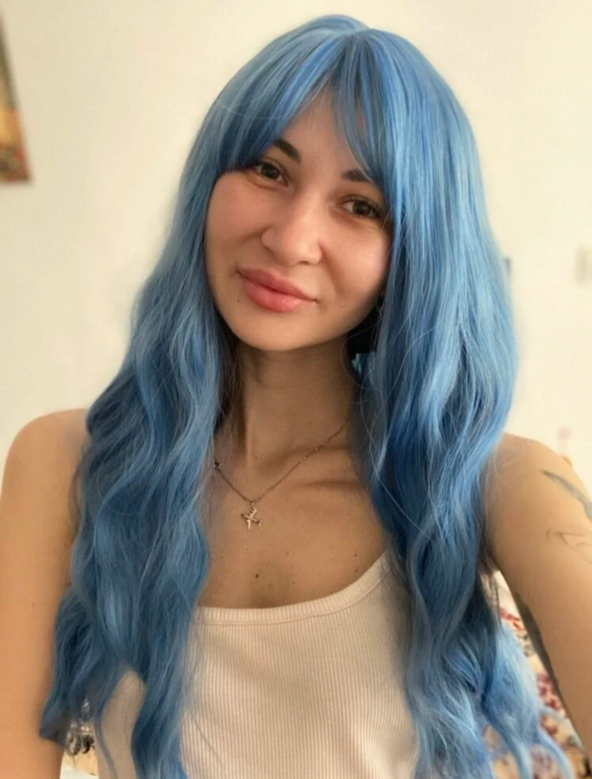 Beautiful Long Realistic Wavy Blue Wig Halloween Wig Drag Wig