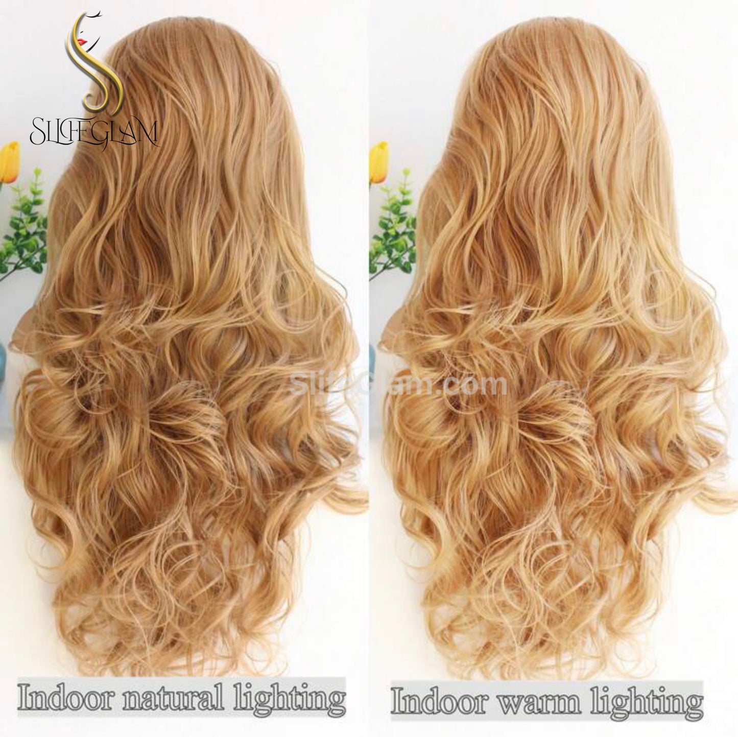 SlifeGlam Long Wavy  Lace Front Honey Blonde Ash Blonde Cosplay Synthetic Hair Wigs  Free Part Lace Frontal  Japanese Resistant Fiber