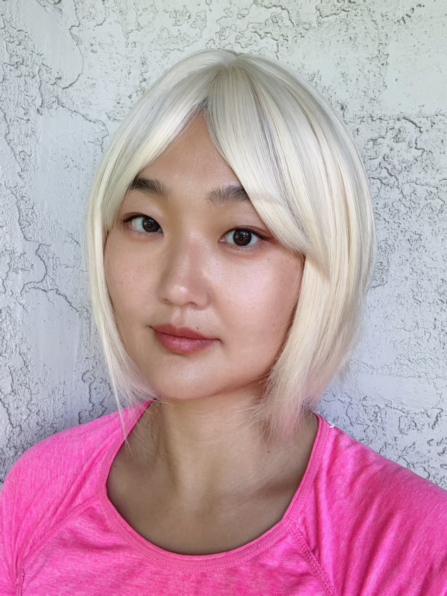 SlifeGlam Cute Platinum Blonde Ash Blonde Straight Bob Wig with Bang REALISTIC HAIRLINE Japanese Resistant Fiber