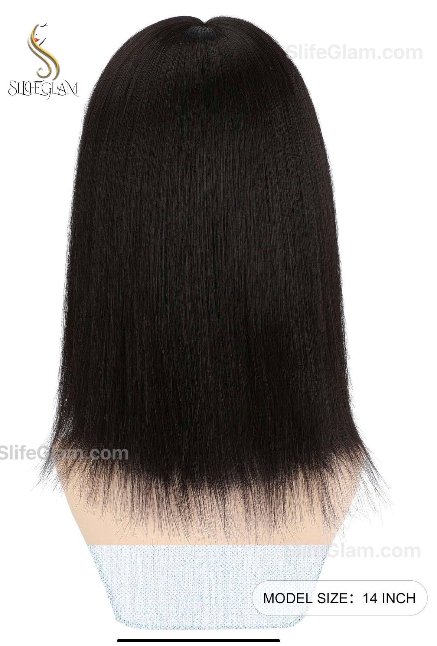 Realistic Black Hair Topper With Bang Dark Brown Straight Hair