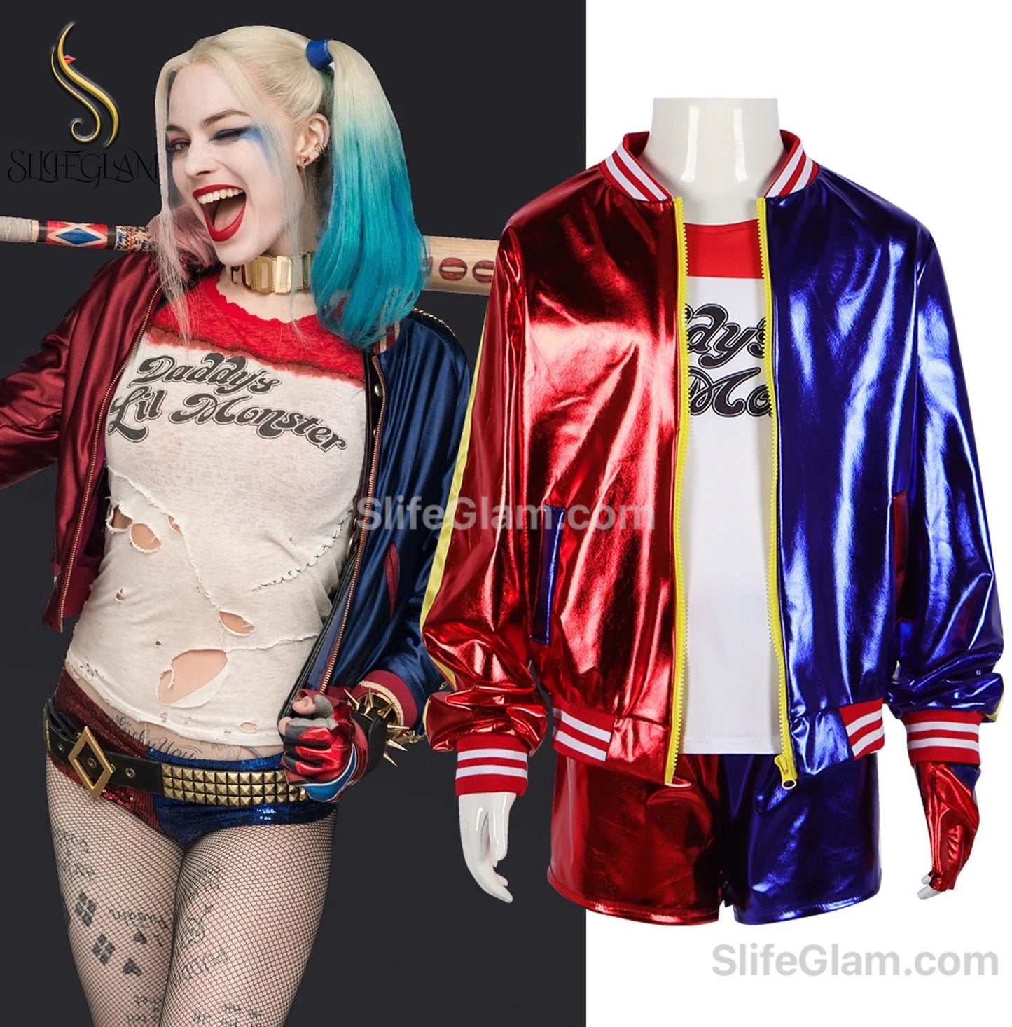 Harley Quinn Cosplay Embroidery Jacket, Property of Joker Jacket, Batman Joker Suicide Squad Harley Quinn Cosplay Costume Wig Full Jacket Set Halloween Costume