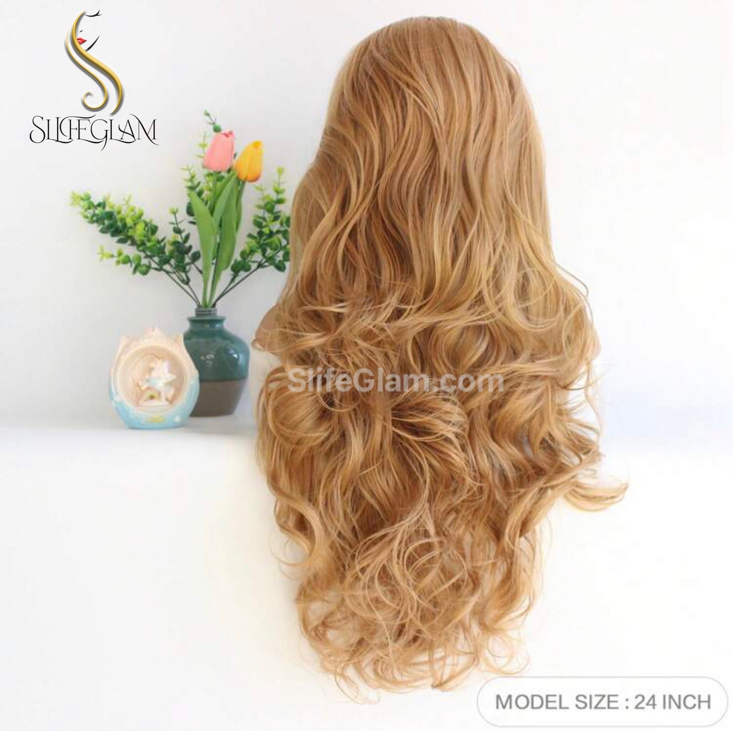 SlifeGlam Long Wavy  Lace Front Honey Blonde Ash Blonde Cosplay Synthetic Hair Wigs  Free Part Lace Frontal  Japanese Resistant Fiber