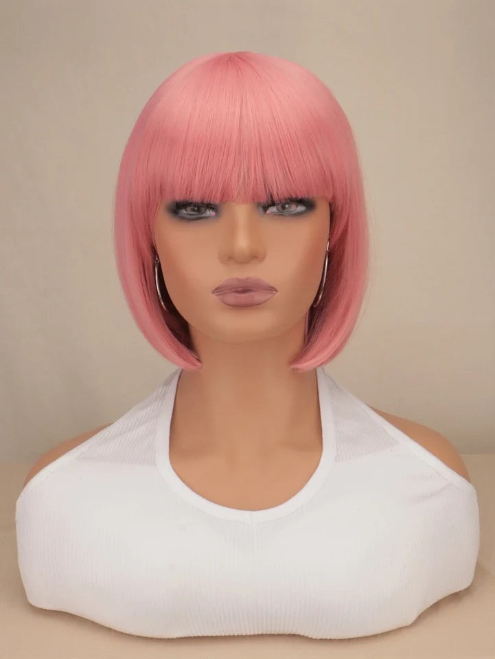 Pink Halloween Bob Wig Cute Hot Pink Brown Black Orange White Wig