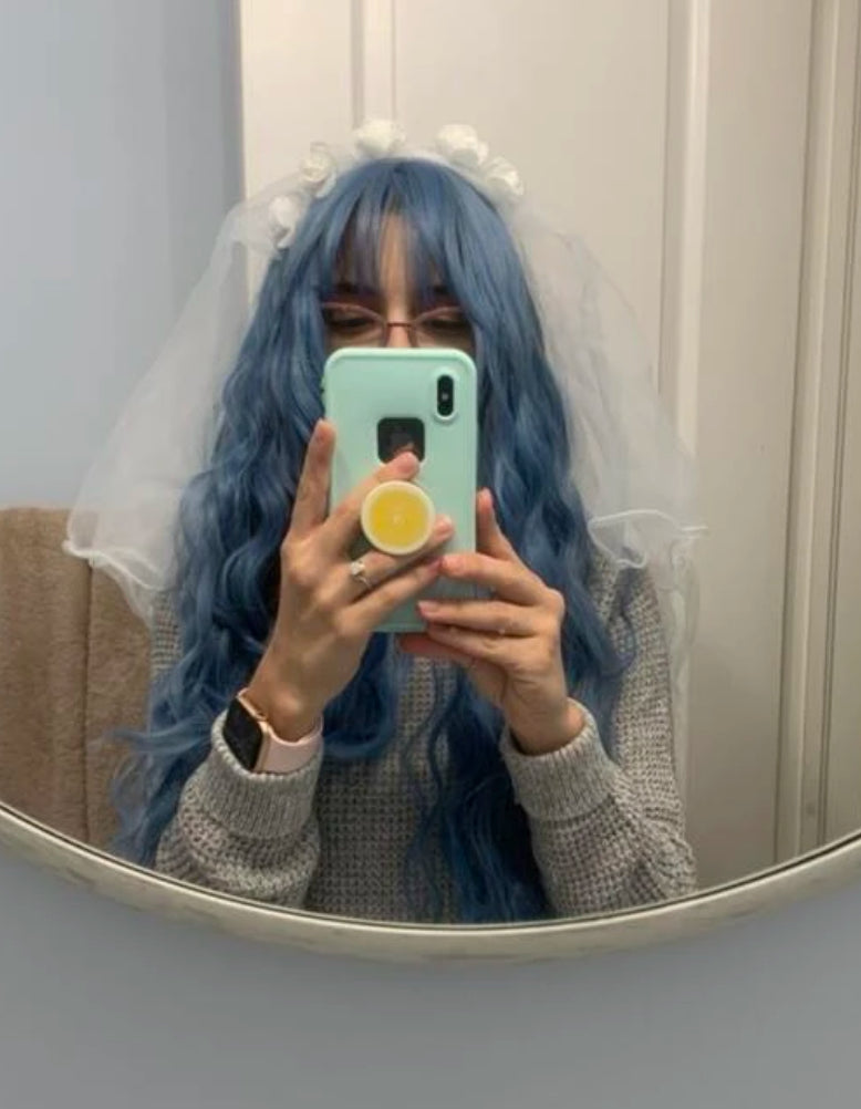 Beautiful Long Realistic Wavy Blue Wig Halloween Wig Drag Wig