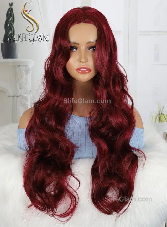 Beautiful Super Long Wavy Red Wig Wine Color Wig Dark Red Wig Curly Wig