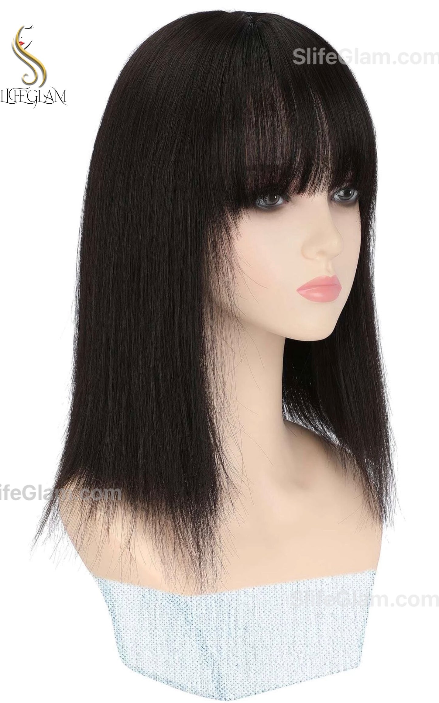 Realistic Black Hair Topper With Bang Dark Brown Straight Hair