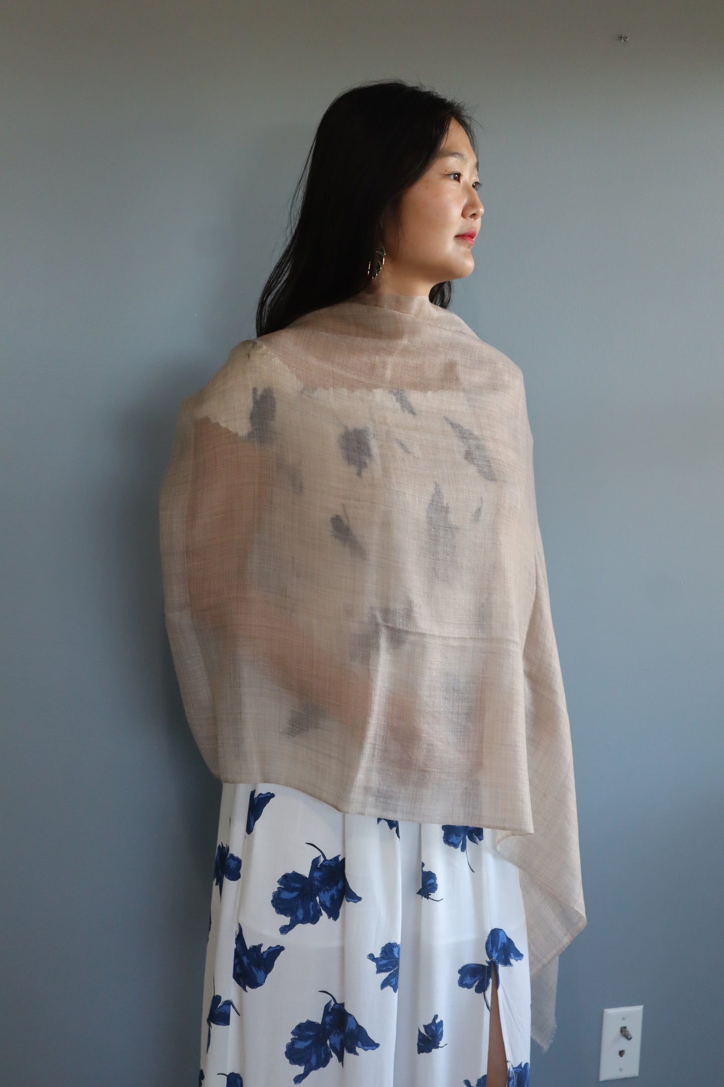 Handmade 100% Ring Cashmere Grey Brown Scarf Luxury Pashmina Handmade in Kashmir Light Soft and Warm Fair-trade from Nepali Artist Clearance Holiday Special Christmas Gift Thin Light Turquoise Blue/Green