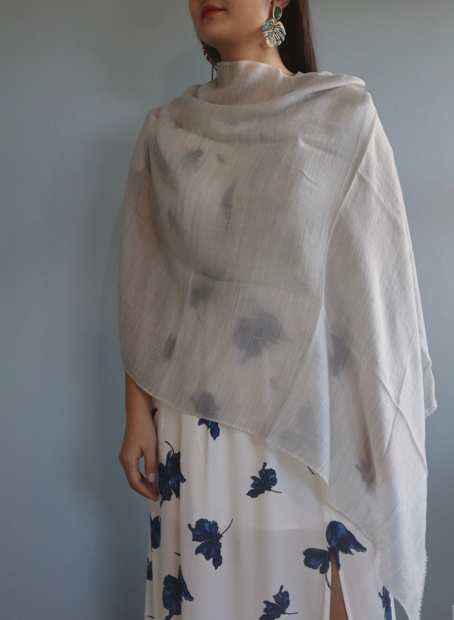 Handmade 100% Ring Cashmere Grey Brown Scarf Luxury Pashmina Handmade in Kashmir Light Soft and Warm Fair-trade from Nepali Artist Clearance Holiday Special Christmas Gift Thin Light Turquoise Blue/Green