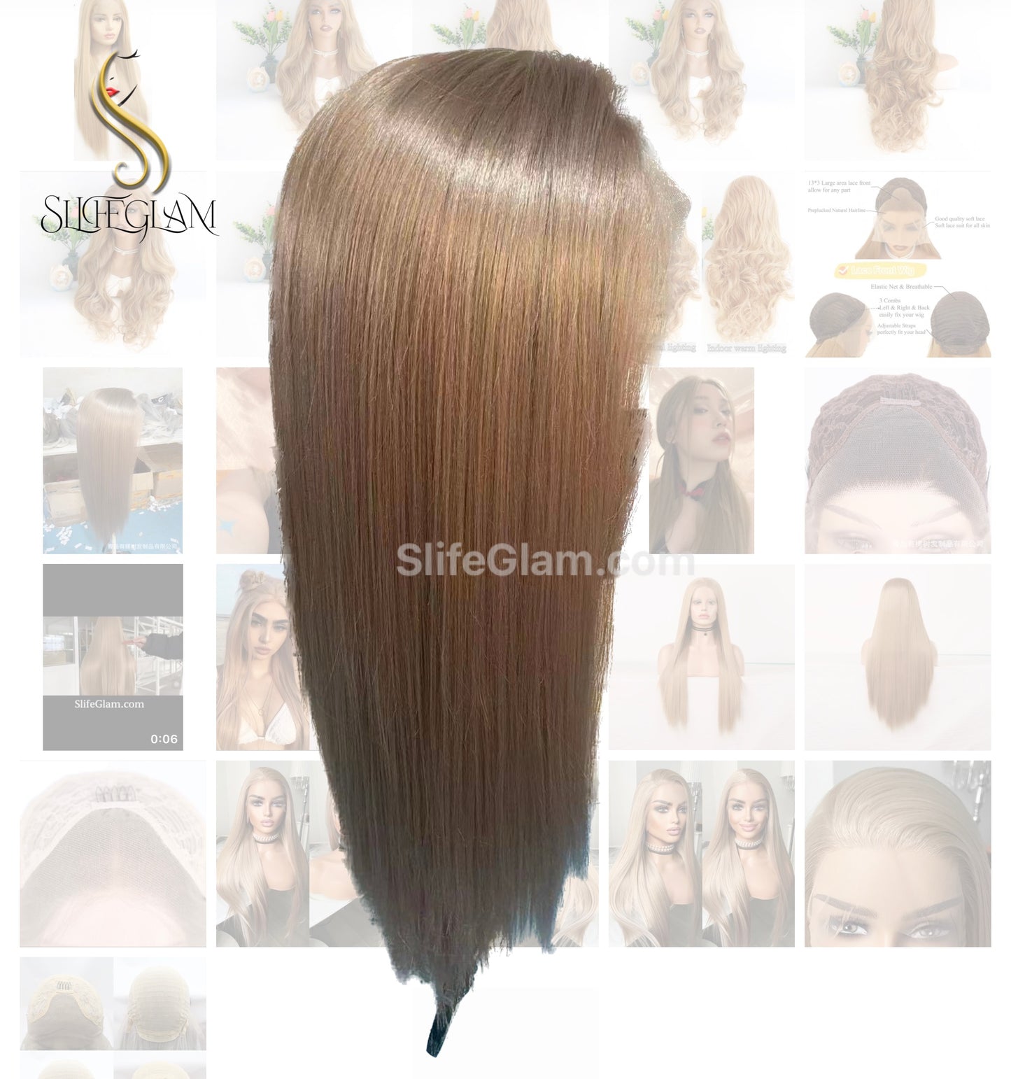 SlifeGlam Long Straight Lace Front Honey Blonde Ash Blonde Cosplay Synthetic Hair Wigs  Free Part Lace Frontal  Japanese Resistant Fiber