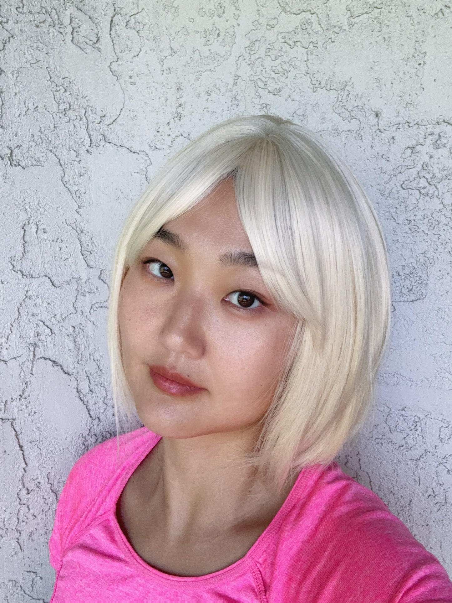 SlifeGlam Cute Platinum Blonde Ash Blonde Straight Bob Wig with Bang REALISTIC HAIRLINE Japanese Resistant Fiber