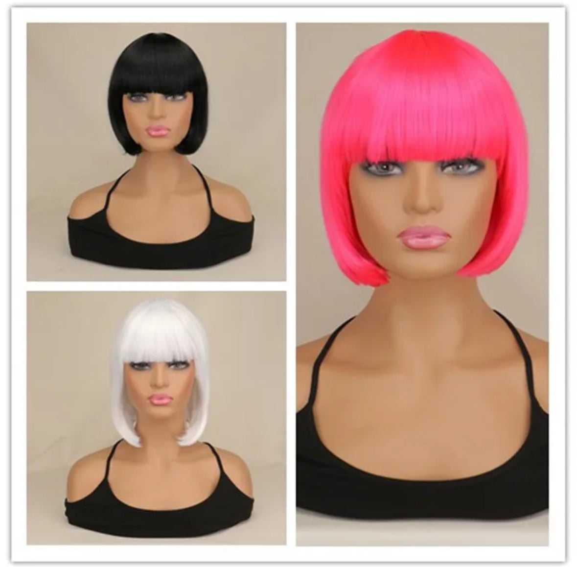 Pink Halloween Bob Wig Cute Hot Pink Brown Black Orange White Wig