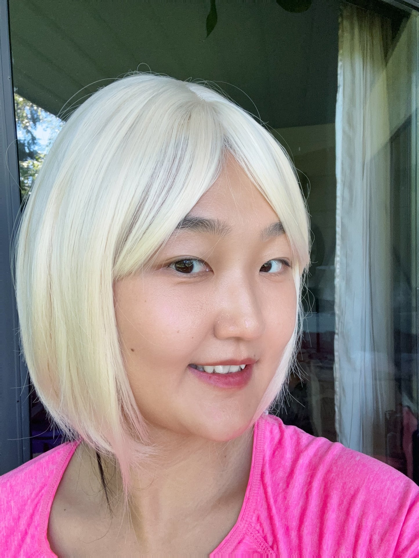 SlifeGlam Cute Platinum Blonde Ash Blonde Straight Bob Wig with Bang REALISTIC HAIRLINE Japanese Resistant Fiber