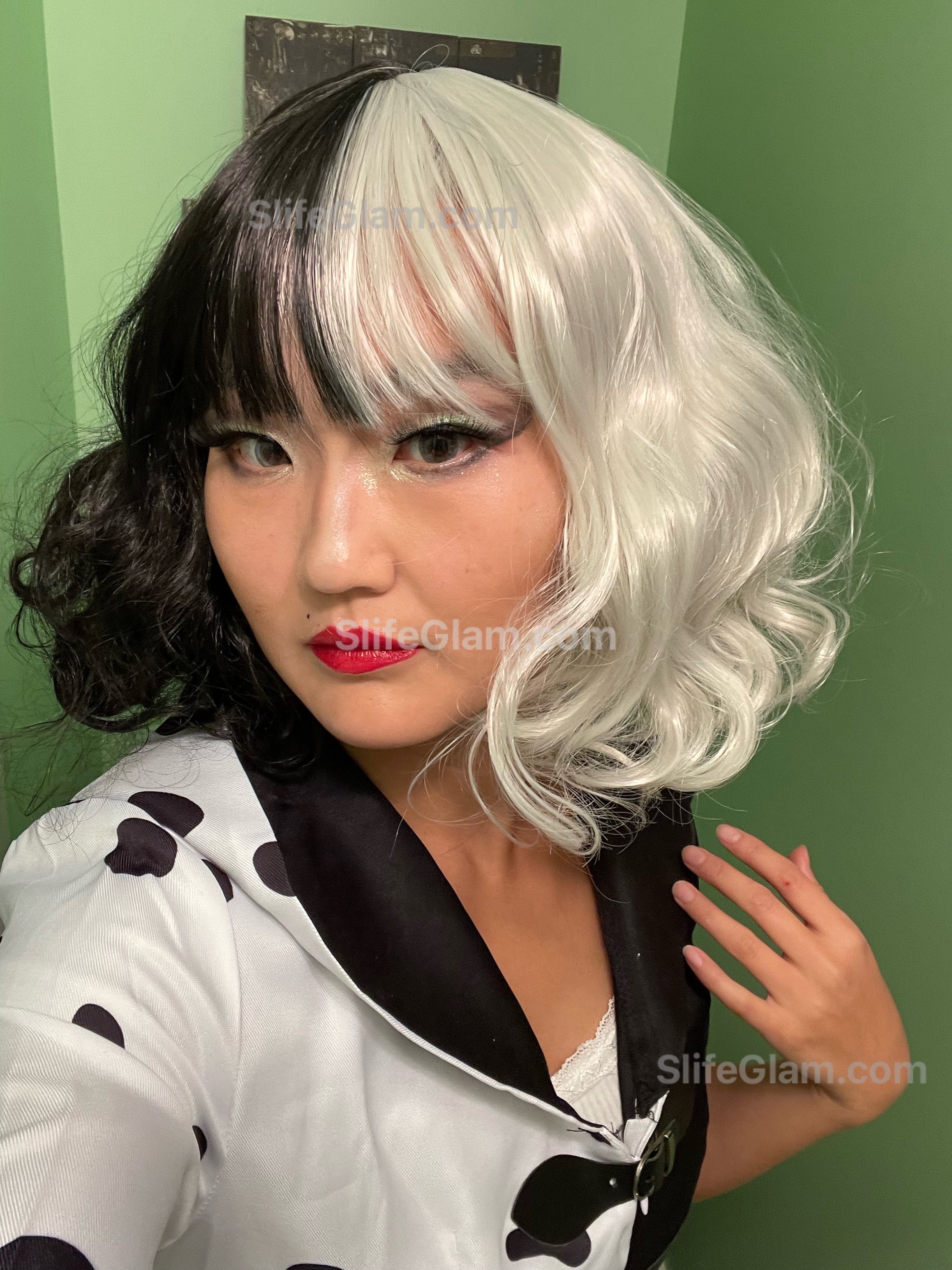 Cruella de Vil Wig Black and White Wig 2 Tone Short Bob Wig