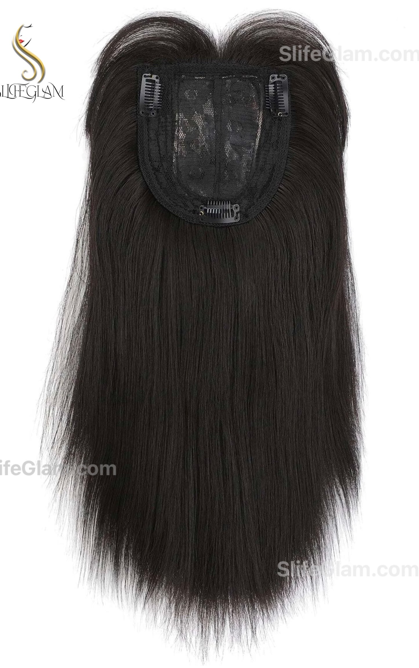 Realistic Black Hair Topper With Bang Dark Brown Straight Hair