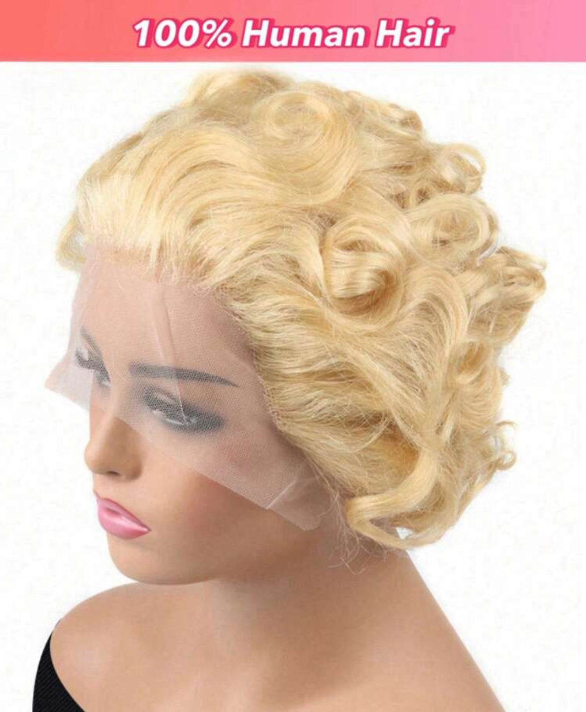 SlifeGlam 100% Human Hair Body Wave Pixie Cut Wig 13 X 1 Lace Frontal Wig 613 Colored Short Wavy Human Hair Blonde Color Curly Blonde Wig