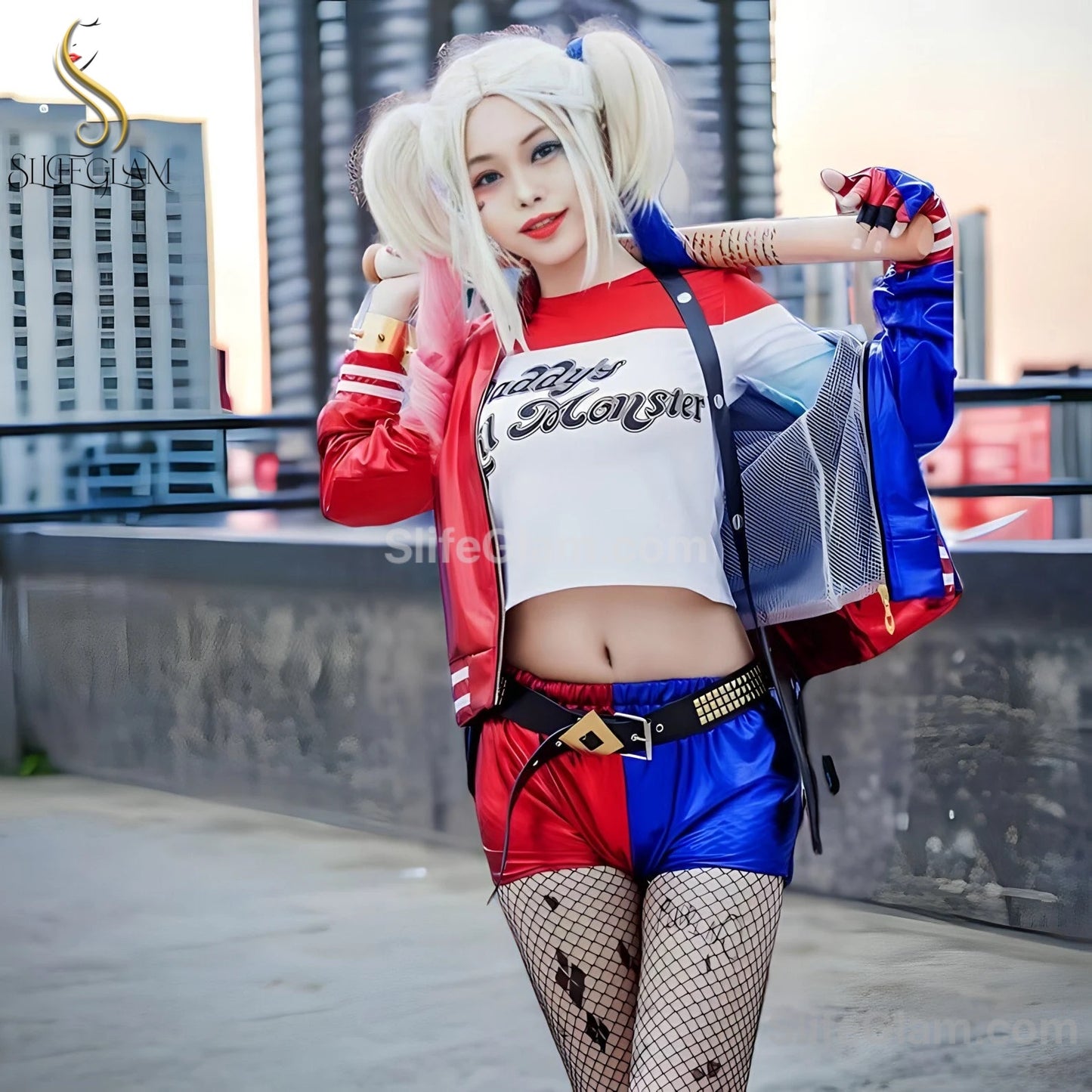 Harley Quinn Cosplay Embroidery Jacket, Property of Joker Jacket, Batman Joker Suicide Squad Harley Quinn Cosplay Costume Wig Full Jacket Set Halloween Costume