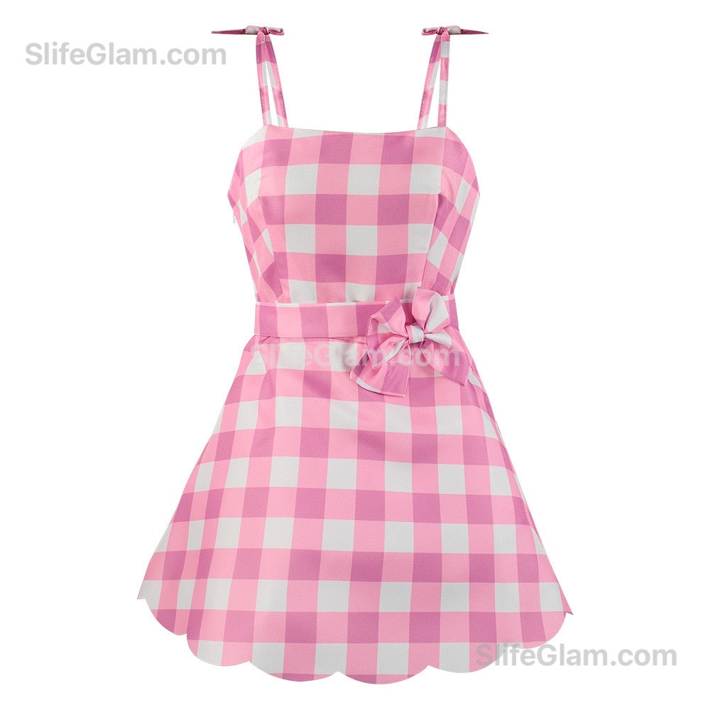 Barbie Pink Dress Costume | Ken and Barbie Costume| Pink Couple Outfit | Halloween Costume Cosplay Plaid Pink Dress Costume BARBIE COSTUME ONLY