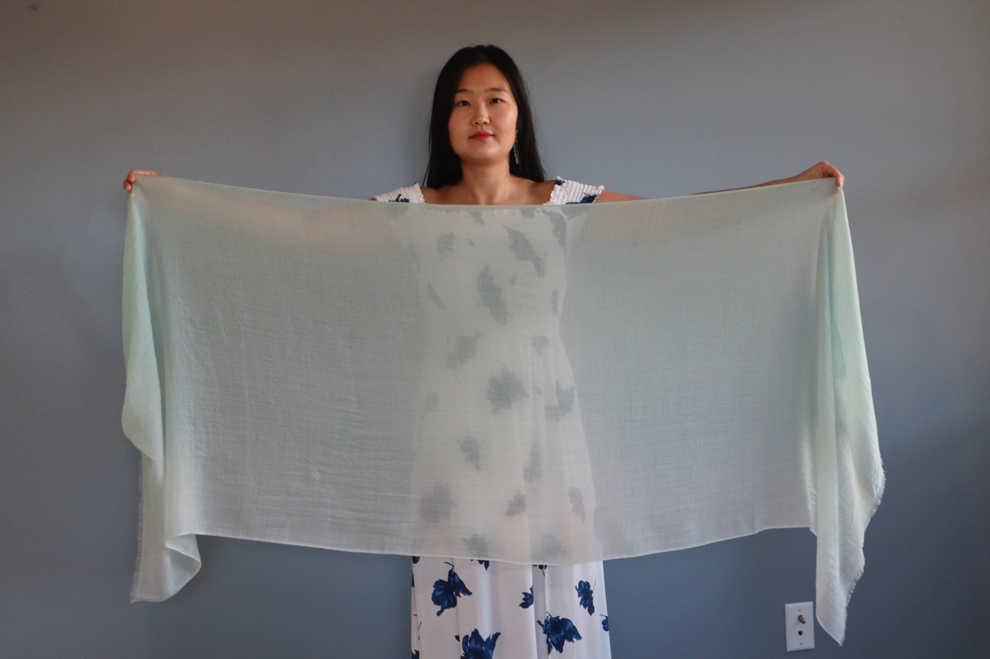 Handmade 100% Ring Cashmere Grey Brown Scarf Luxury Pashmina Handmade in Kashmir Light Soft and Warm Fair-trade from Nepali Artist Clearance Holiday Special Christmas Gift Thin Light Turquoise Blue/Green