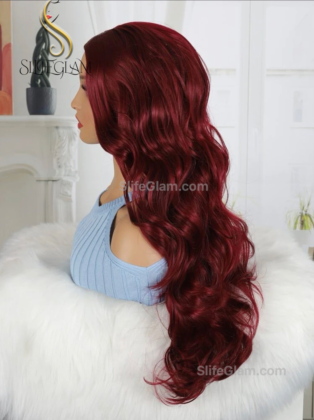 Beautiful Super Long Wavy Red Wig Wine Color Wig Dark Red Wig Curly Wig