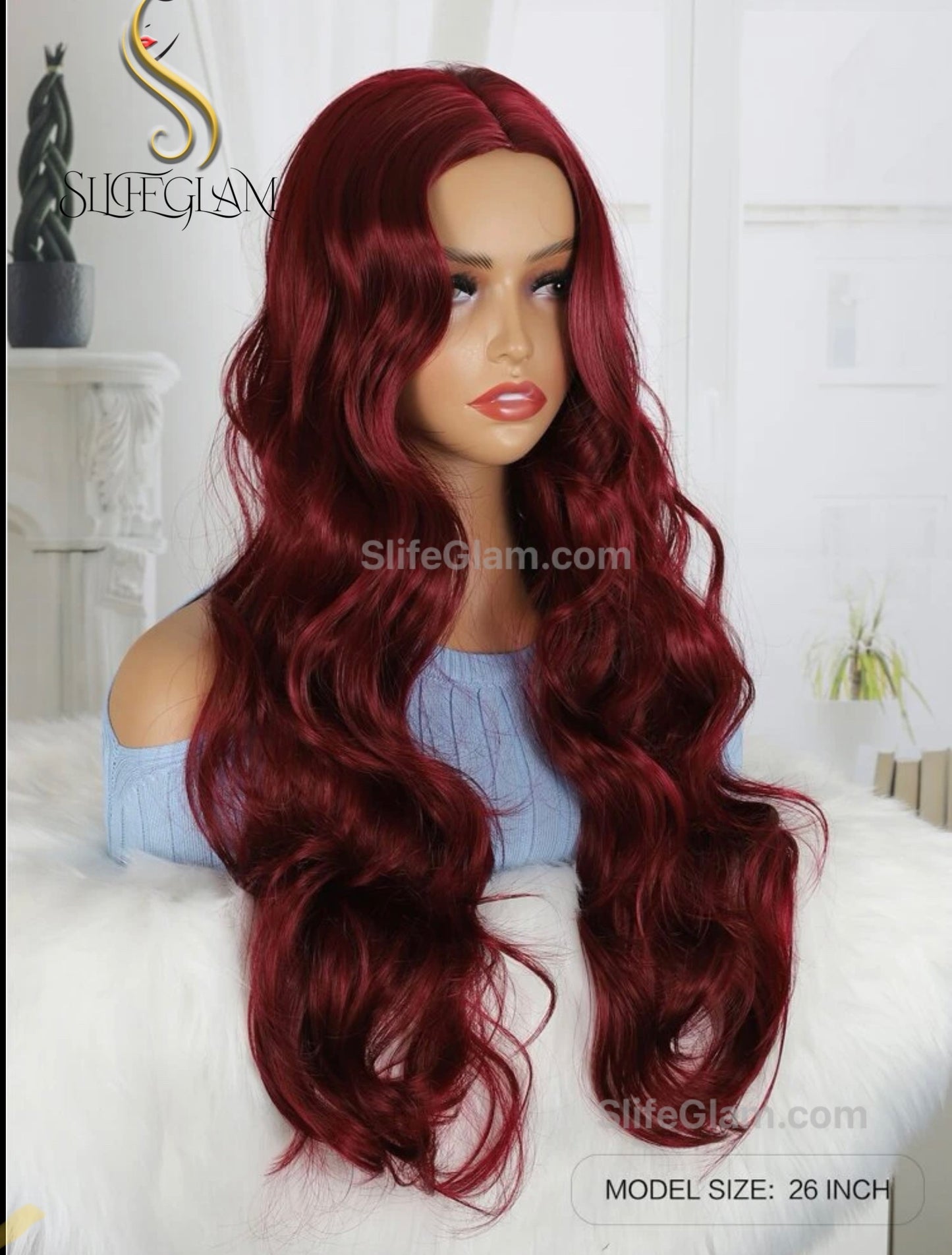 Beautiful Super Long Wavy Red Wig Wine Color Wig Dark Red Wig Curly Wig